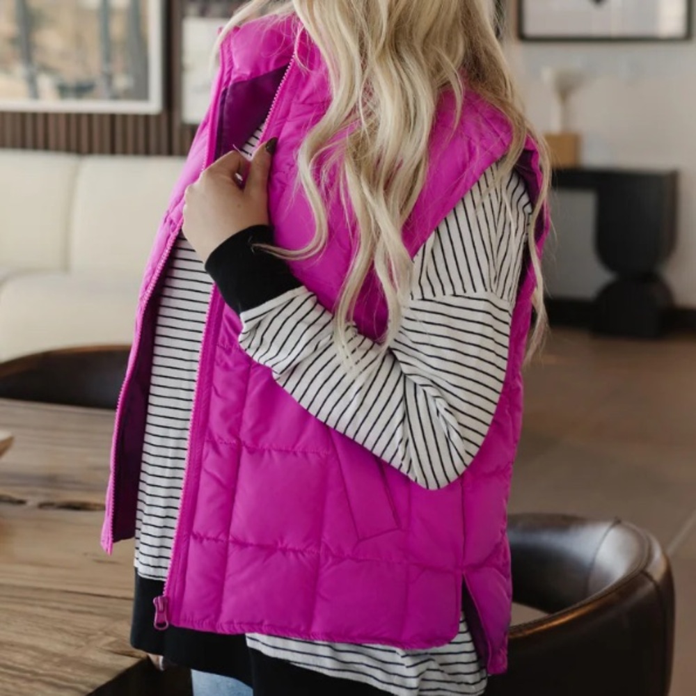 Fuchsia Barbie Pink Quilted Puffer Vest - Picture 8 of 13